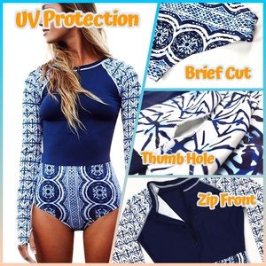 Long Sleeve Rash Guard Swimsuit One-Piece UV Zip